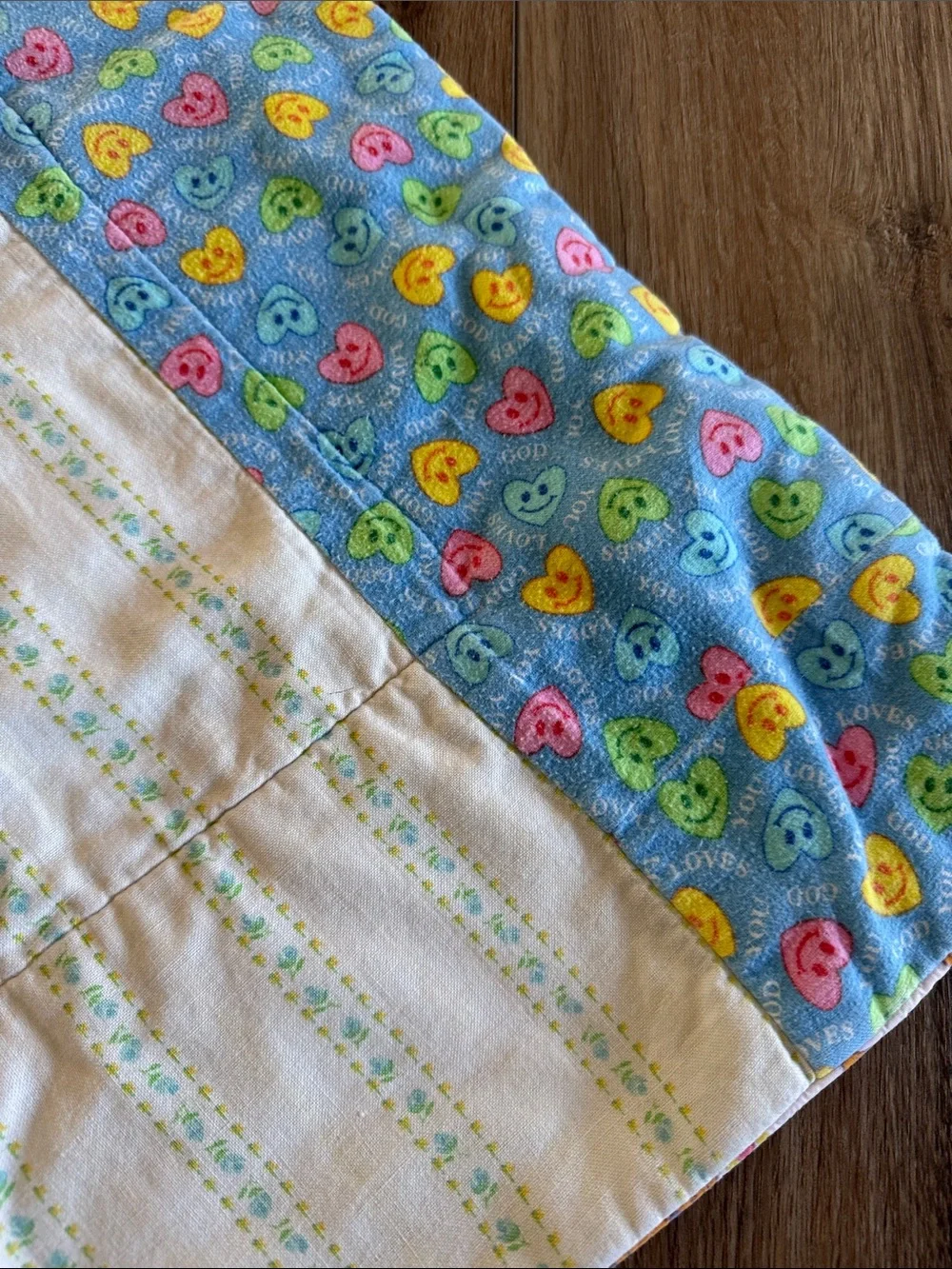 Handmade Patchwork Baby Quilt in Pink and Multicolor- 50 inch square